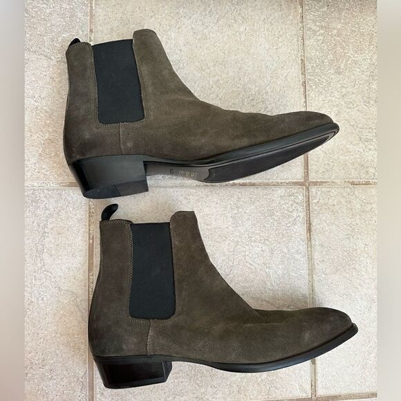 ALDO SIZE 12 khaki green Chelsea boot boots real genuine leather suede ankle - Picture 9 of 10